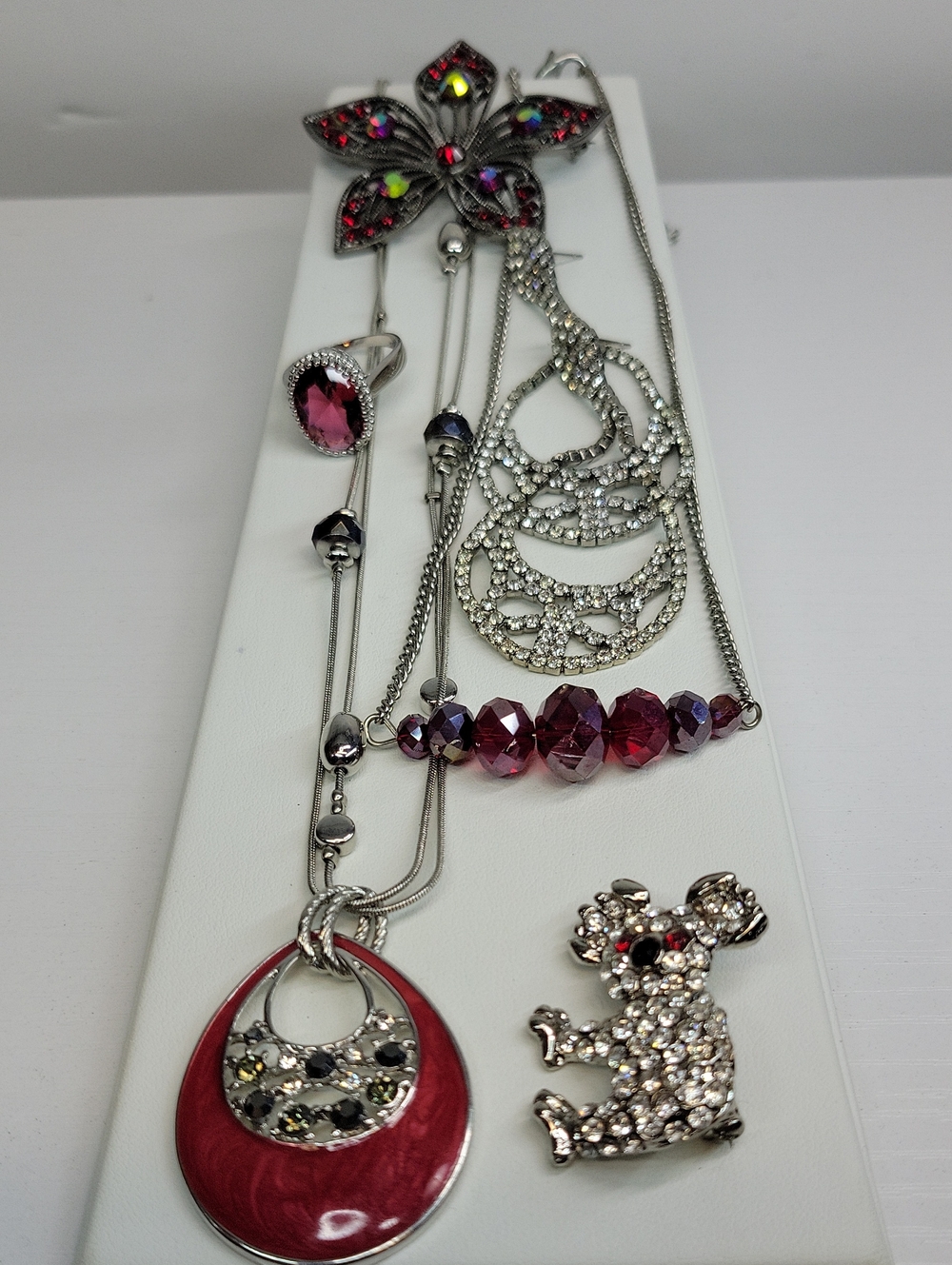 Silver-Tone Red Jewelry Bundle
